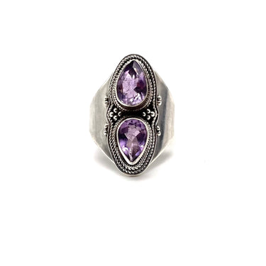 Modern Pebbled Double Amethyst Ring