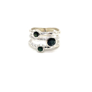 Open Work Triple Onyx Ring