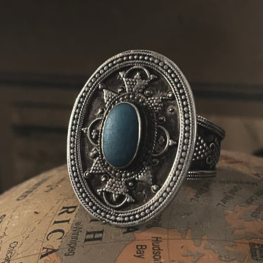 Ornate Oval Turquoise Shield Ring