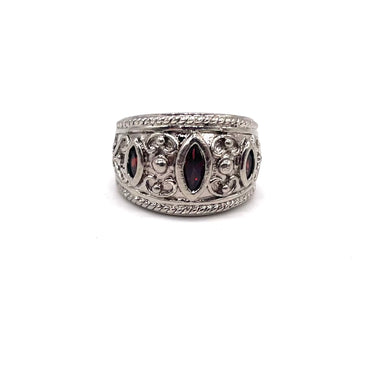 Ornate Triple Garnet Ring