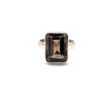 Modern Rectangular Smokey Quartz Ring