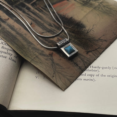 Pebbled Petite Square Turquoise Pendant Necklace