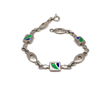 Green & Blue Enameled Oval Open Work Bracelet