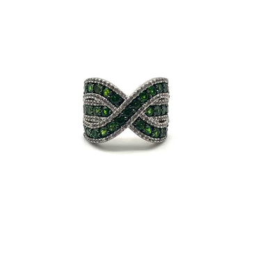 Chrome Diopside & C Z Crossed Band Ring