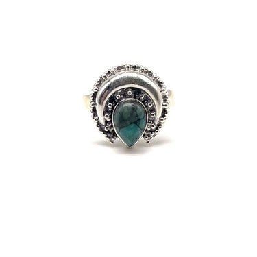 Detailed Curved Turquoise Teardrop Ring