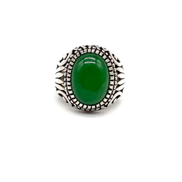 Vintage BALI Jade Cabochon Pebbled Filigree Ring