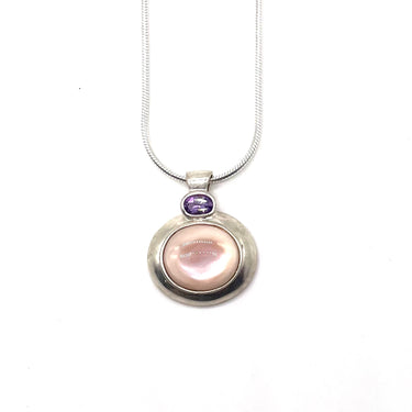 Pink Mother Of Pearl & Amethyst Pendant Necklace