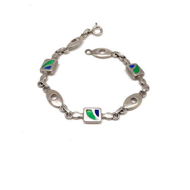 Green & Blue Enameled Oval Open Work Bracelet