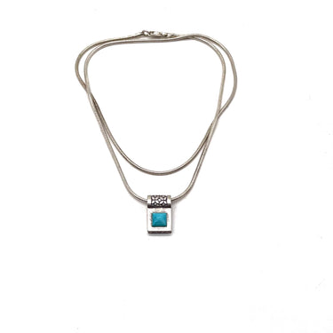 Pebbled Petite Square Turquoise Pendant Necklace