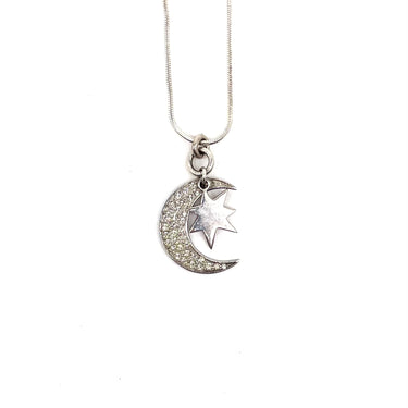 C Z Moon & Star Pendant Necklace