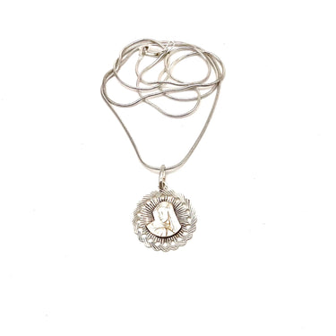 Mother Mary Diamond Cut Circle Pendant Necklace