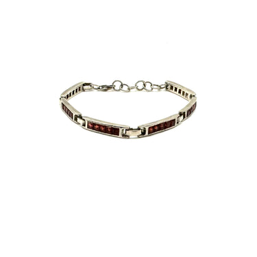 Modern Square Garnet Link Bracelet