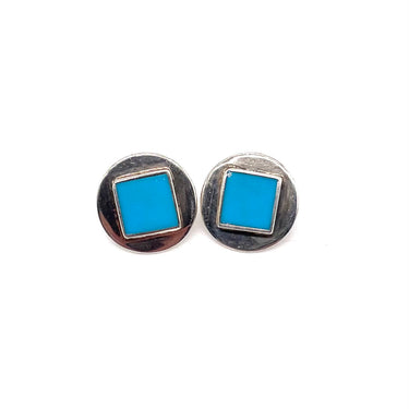 Vintage MEXICO Turquoise Inlay Square Post Earrings
