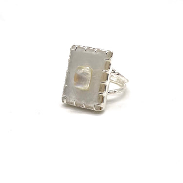 Rectangular Mother Of Pearl & Quartz Caged Ring