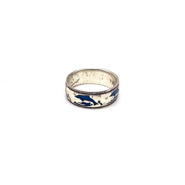 Blue Enameled Dolphin Ring