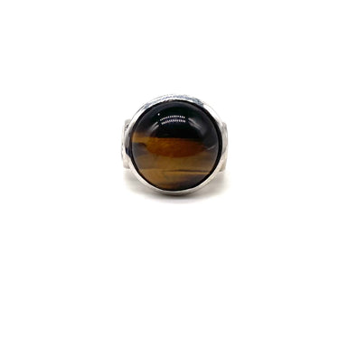 Swirled Trim Circle Tiger’s Eye Ring