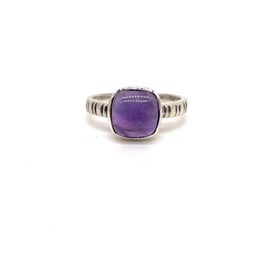 Modern Etched Square Amethyst Ring